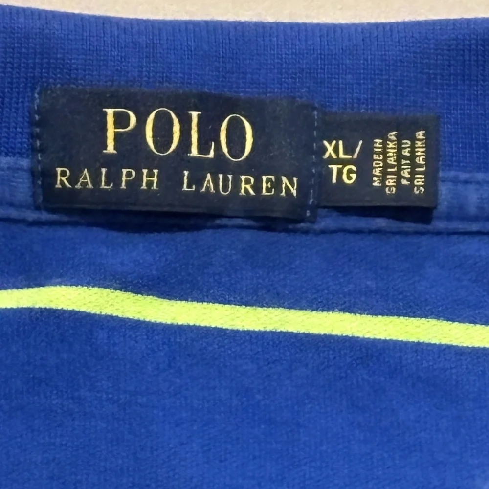 Polo Ralph Lauren Shirt Mens XL Blue Lime Green Striped Short Sleeve Pony Logo
